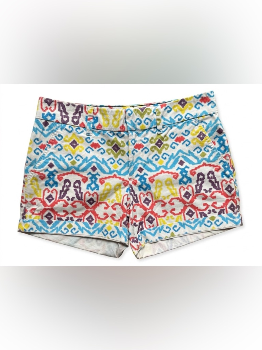 Tommy Hilfiger | Multicolor Ikat Print Chino Cotton Mid Rise Shorts with Pockets
